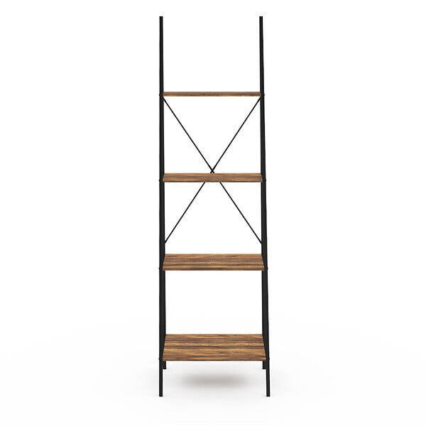 ID MARKET - Etagère échelle 4 niveaux HAWKINS bois foncé design industriel 170 cm - large