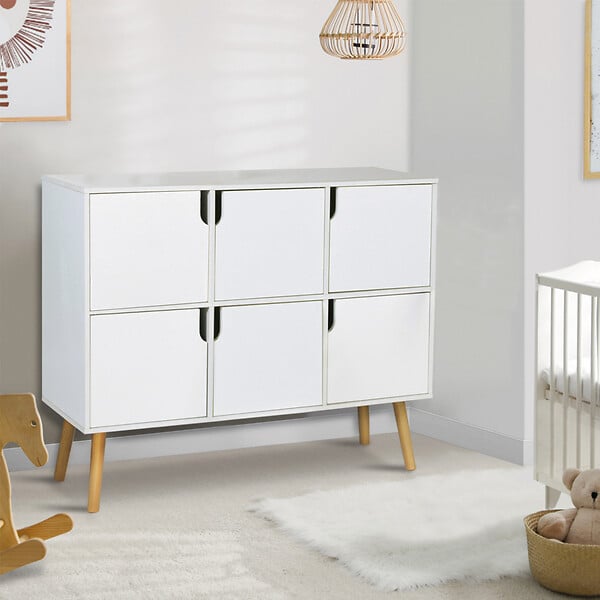 ID MARKET - Meuble de rangement cube enfant EMMIE avec 6 cases en bois blanc - large