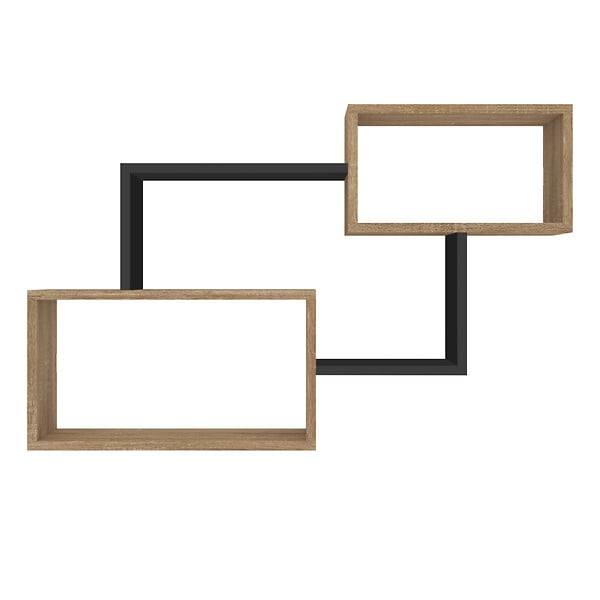 ID MARKET - Etagère murale double position LOUANE bois façon hêtre et noir - large