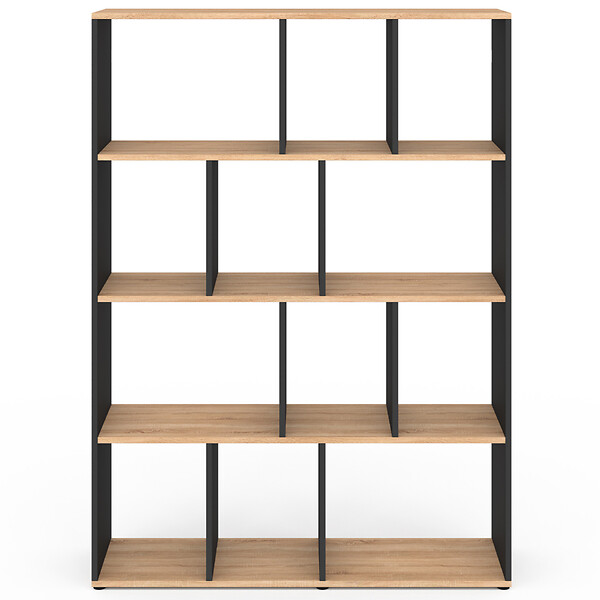 ID MARKET - Etagère bibliothèque JENA 4 niveaux noir et effet bois 143 cm - large