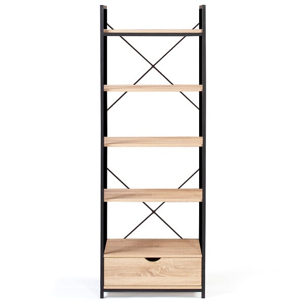 ID MARKET - Etagère 5 niveaux avec tiroir DETROIT design industriel 170 cm - large