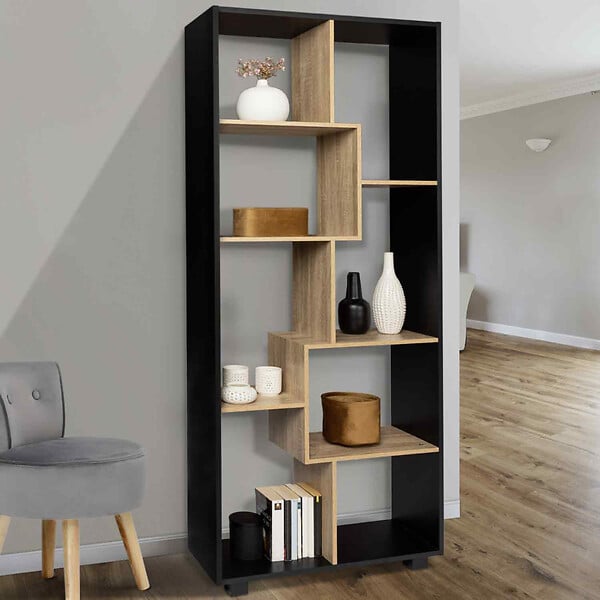 ID MARKET - Etagère à double position TANIA bois noir et imitation hêtre L.161 cm - large