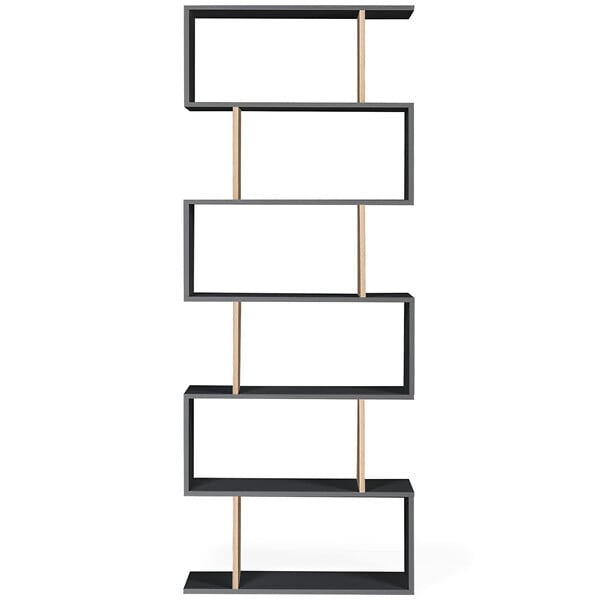 ID MARKET - Etagère bibliothèque SOFIA forme S bois façon hêtre et noir 189 cm - large