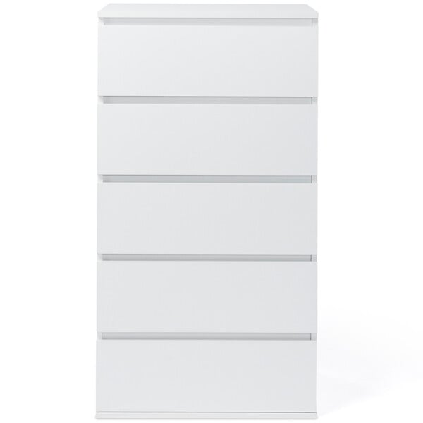 ID MARKET - Chiffonnier 5 tiroirs TOMI 60 cm commode semainier bois blanc - large