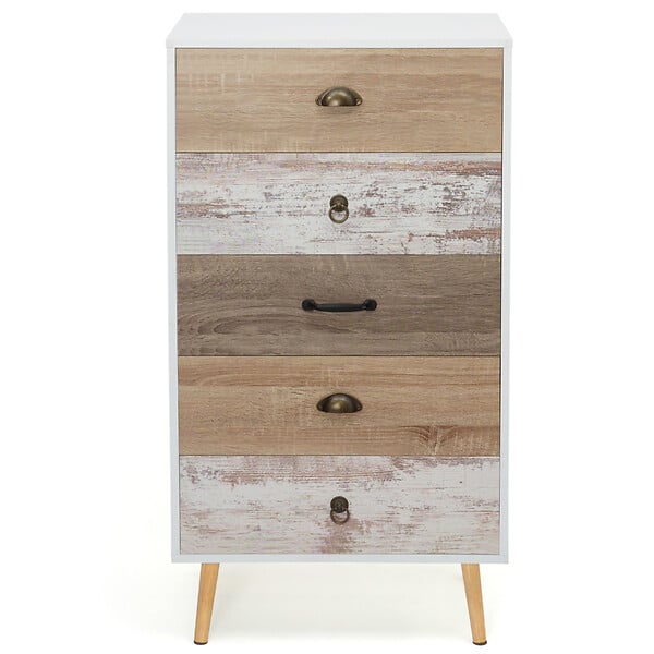 ID MARKET - Chiffonnier 5 tiroirs BAHIA 60x40x110 cm commode semainier design scandinave - large