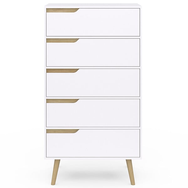 ID MARKET - Chiffonnier 5 tiroirs HELSINKI 60 cm scandinave blanc commode semainier - large