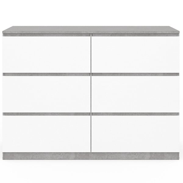 ID MARKET - Commode 6 tiroirs TOMI 110 cm blanc et effet béton - large