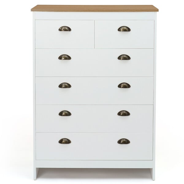 ID MARKET - Commode 6 tiroirs ISIS 80 cm blanc et plateau bois - large
