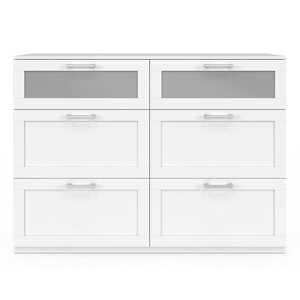 ID MARKET - Commode 6 tiroirs VITO 110 cm bois blanc et effet givré - large