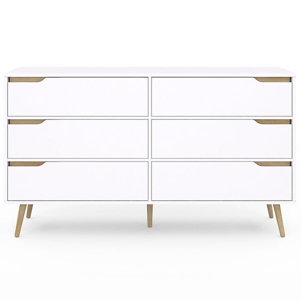 ID MARKET - Commode 6 tiroirs HELSINKI XXL 140 cm scandinave blanc - large