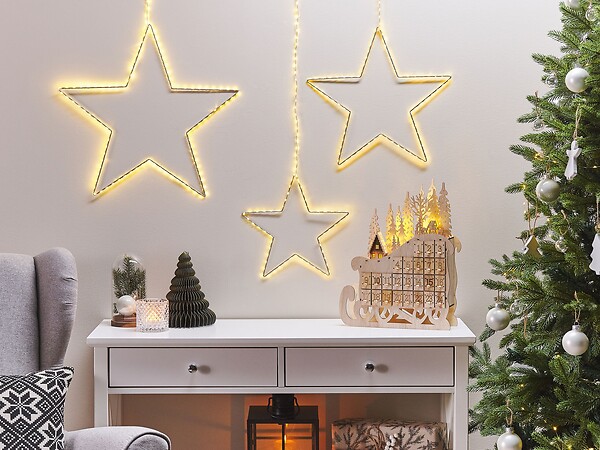 BELIANI - Lot de 3 décorations suspendues LED KUNNARI Étoile 50/40/30 cm Argenté - large