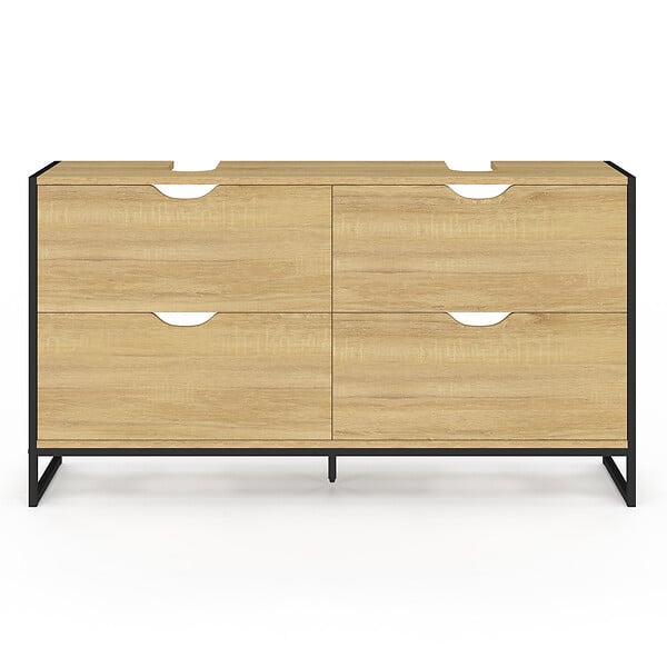 ID MARKET - Meuble double vasque salle de bain DETROIT 4 tiroirs design industriel - large