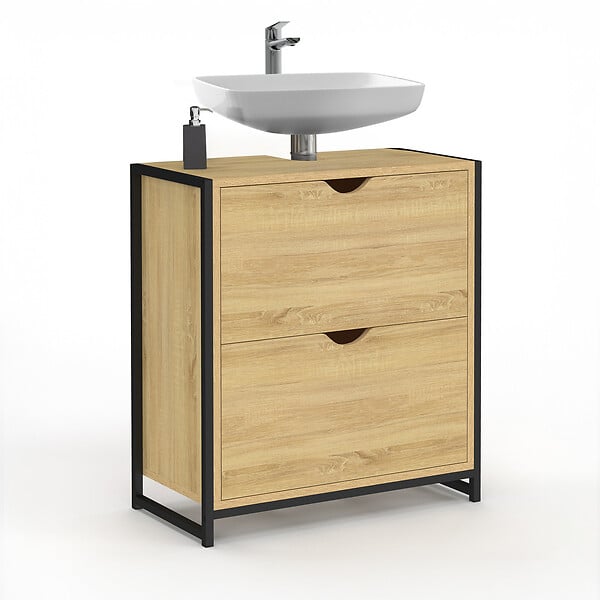 ID MARKET - Meuble sous lavabo salle de bain 2 tiroirs DETROIT design industriel - large