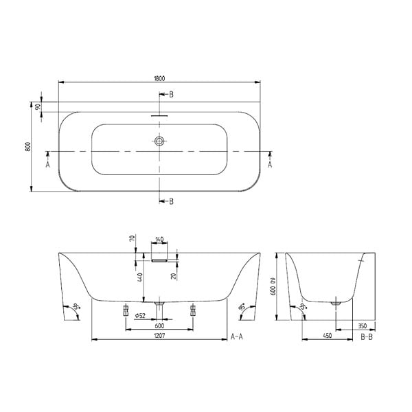 VILLEROY ET BOCH - Baignoire murale semi-îlot Loop & Friends avec bonde et trop-plein blanc - large