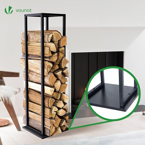 VOUNOT - Range bûche vertical pour cheminée 33x33x112cm acier noir - large