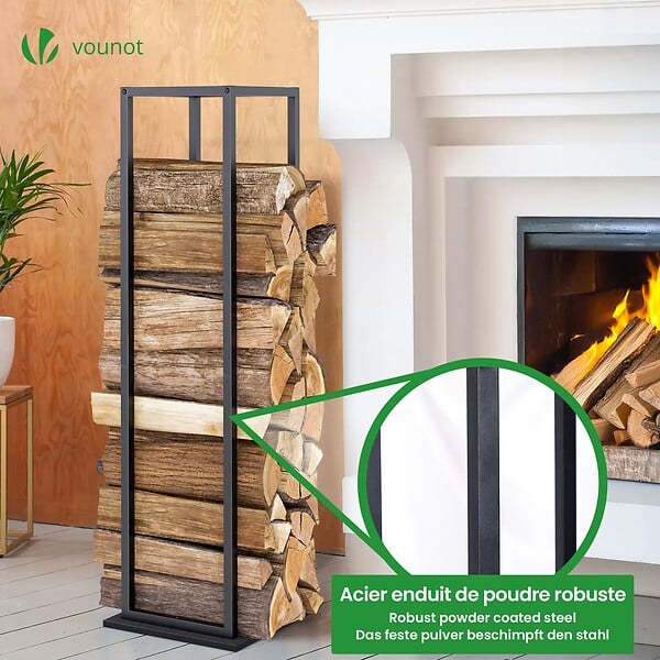 VOUNOT - Range bûche vertical pour cheminée 33x33x112cm acier noir - large