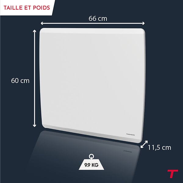 THOMSON - Radiateur électrique fixe inertie sèche - Double cœur de chauffe - THOMSON - MOLY 1500W - Connecté WiFi - horizontal blanc - NF - large