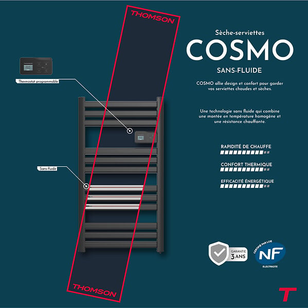 BESTHERM - Sèche-serviette électrique sans fluide - THOMSON - COSMO 500W - Connecté WiFi - noir - NF - large