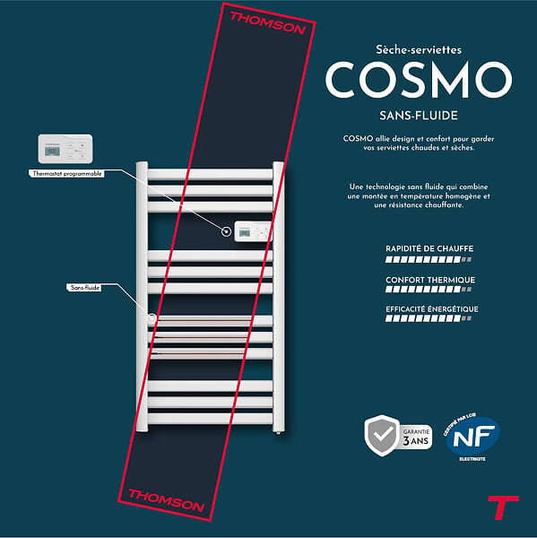 BESTHERM - Sèche-serviette électrique sans fluide - THOMSON - COSMO 500W - Connecté WiFi - blanc - NF - large