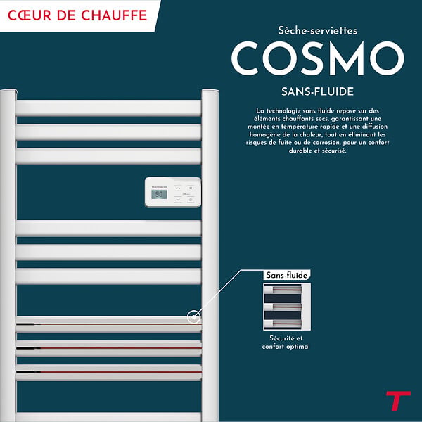 BESTHERM - Sèche-serviette électrique sans fluide - THOMSON - COSMO 500W - Connecté WiFi - blanc - NF - large