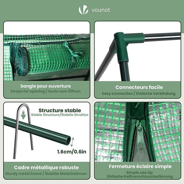VOUNOT - Mini Serre de jardin avec 2 portes enroulables bache PE renforcee 135g/m2 180x90x90cm Vert - large