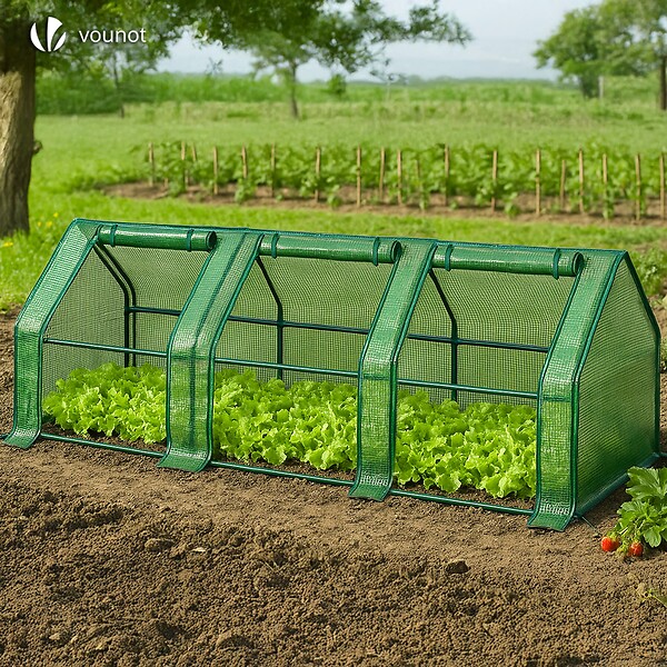 VOUNOT - Mini Serre de jardin avec 3 portes enroulables bache PE renforcee 135g/m2 270x90x90cm Vert - large