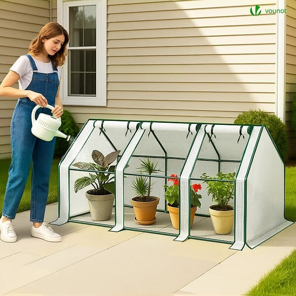 VOUNOT - Mini Serre de jardin avec 3 portes enroulables bache PE renforcee 135g/m2 270x90x90cm Blanc - large