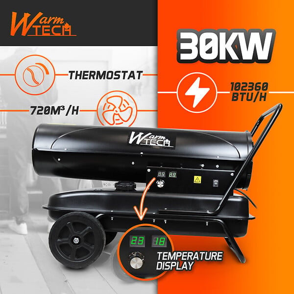WARM TECH - Canon à chaleur diesel 30 KW avec roues - large