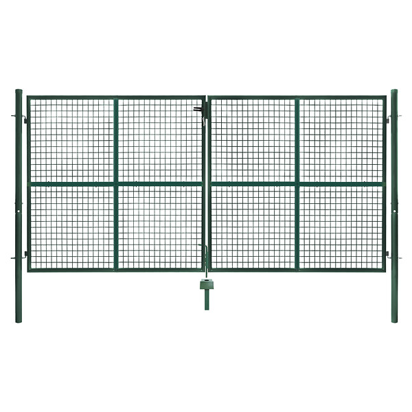 ID MARKET - Portillon de jardin double porte 315 x 150 cm en acier vert avec serrure et poignée - large