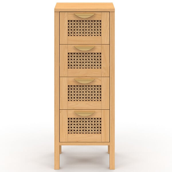 ID MARKET - Meuble d'appoint 4 tiroirs EDHEN 30x30x80 cm chiffonnier pour entrée salle de bain avec cannage - large