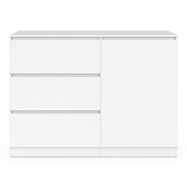ID MARKET - Commode 3 tiroirs + 1 porte TOMI 110 cm bois blanc - large