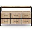 ID MARKET - Commode 6 tiroirs en tissu UTAH 115 CM avec niche effet lattes meuble de rangement design industriel - vignette