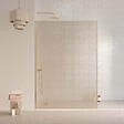 AURLANE - Paroi de douche 140x200cm - Verre feuilleté avec tissu doré - Encadrement Or Brossé - COUTURE - vignette