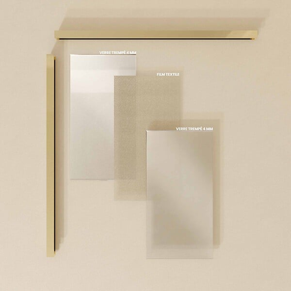 AURLANE - Paroi de douche 140x200cm - Verre feuilleté avec tissu doré - Encadrement Or Brossé - COUTURE - large