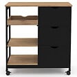 ID MARKET - Desserte de cuisine MUNA 3 paniers + 1 plateau amovible noir et effet hêtre L.76 cm - vignette