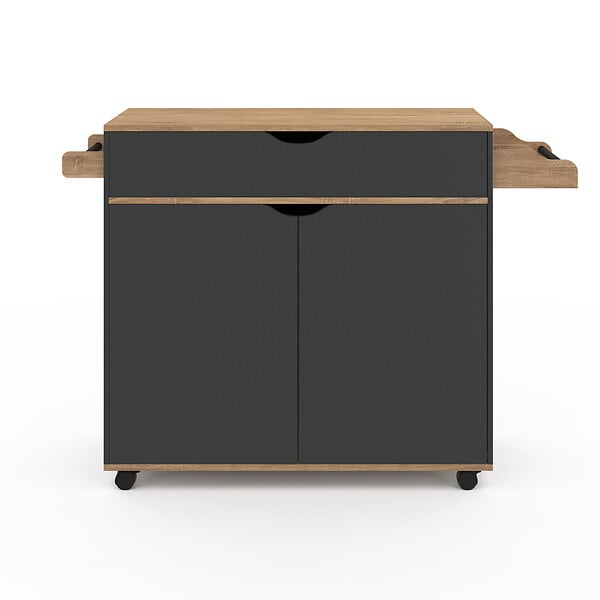 ID MARKET - Desserte de cuisine COSY XXL placard avec tiroir noir et plateaux façon hêtre L.90 CM - large