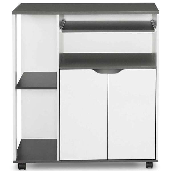 ID MARKET - Desserte de cuisine COSI bois blanc et plateau gris L.76 CM - large