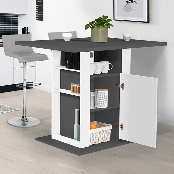 ID MARKET - Ilot central UGO 110 cm plateau bois gris et blanc avec rangements - large