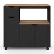 ID MARKET - Desserte micro-onde de cuisine COSI XXL placards avec tiroir bois noir et plateaux façon hêtre L.90 cm - vignette
