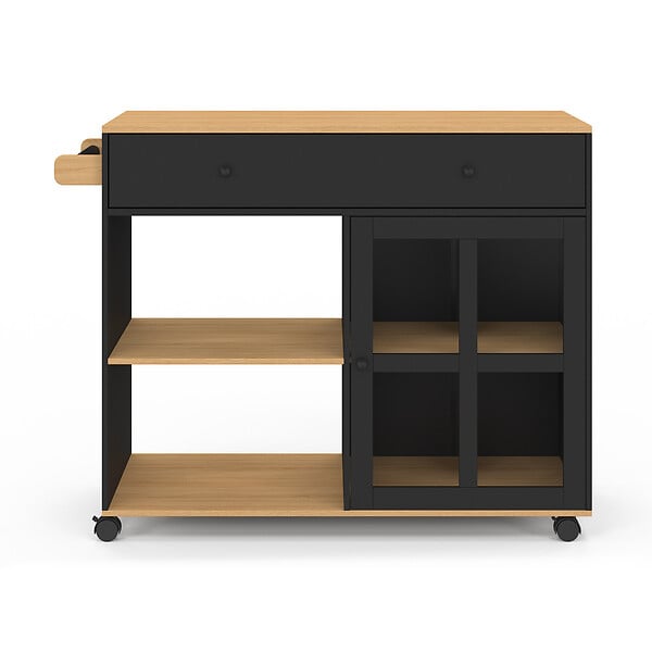 ID MARKET - Desserte de cuisine ACHILLE XXL avec étagère et placard vitré bois et noir L. 100 CM - large