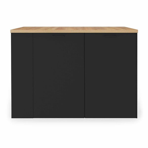 ID MARKET - Ilot central TIBO 120 cm bois noir avec plan de travail façon hêtre - large