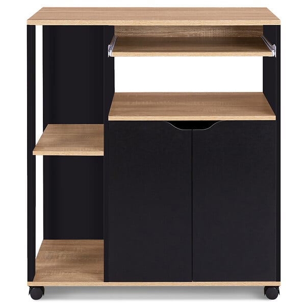 ID MARKET - Desserte de cuisine COSI bois noir et plateaux façon hêtre L.76 CM - large