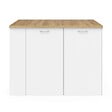 ID MARKET - Ilot central TIBO 120 cm bois blanc avec plan de travail façon hêtre - vignette