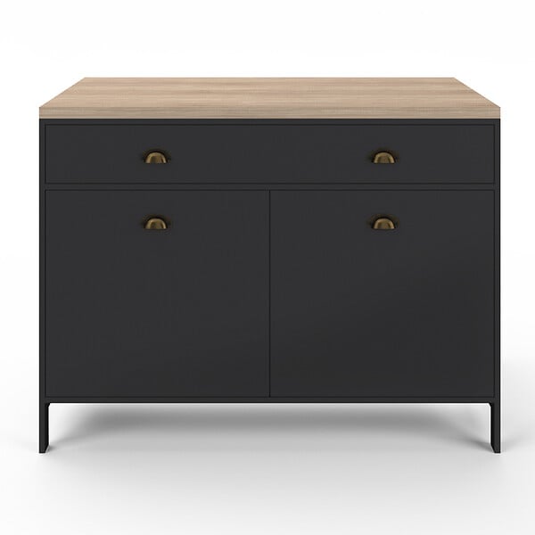 ID MARKET - Ilot central 120 cm campagne ISIS plateau bois façon hêtre et noir - large