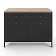 ID MARKET - Ilot central 120 cm campagne ISIS plateau bois façon hêtre et noir - vignette