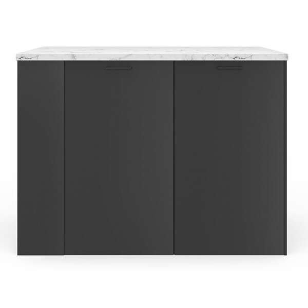 ID MARKET - Ilot central TIBO 120 cm bois noir avec plan de travail effet marbre ALASKA - large