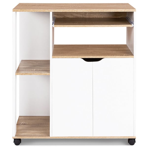 ID MARKET - Desserte de cuisine COSI bois blanc et plateaux façon hêtre L.76 CM - large