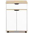 ID MARKET - Desserte de cuisine COSY placard avec tiroir bois blanc et plateaux façon hêtre L.60 CM - vignette