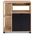 ID MARKET - Desserte de cuisine COSI bois façon hêtre et portes noires L.76 CM - vignette
