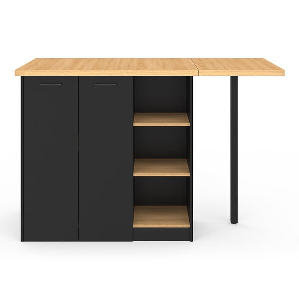 ID MARKET - Ilot central CESAR 140 cm 5 personnes bois noir avec plan de travail façon hêtre - large